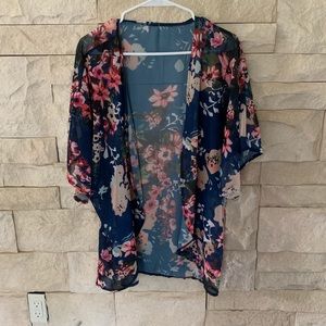 Navy flowered Kimono wrap